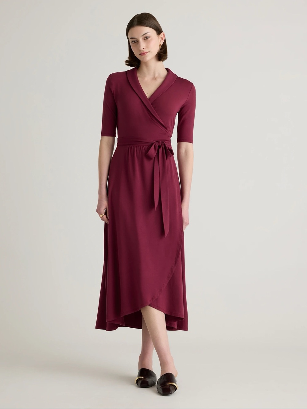 Quince Tencel Jersey Midi Wrap Dress - Wine
